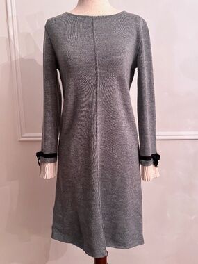 Pietro Brunelli Milano Maternity Grey Wool Bow Cuff Shift Dress XS